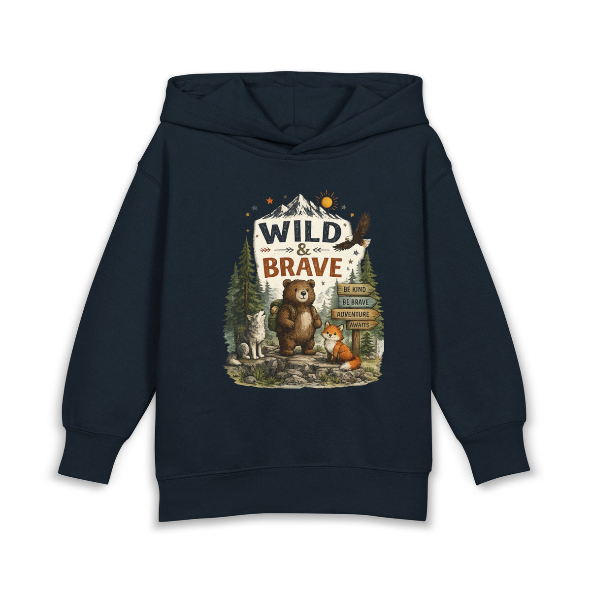 Wild & Brave Toddler Hoodie — Woodland Bear Adventure Pullover for Kids