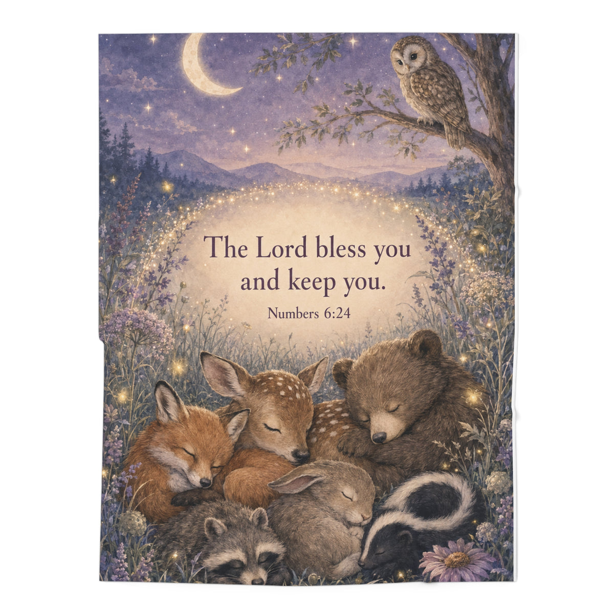 Baby Swaddle Blanket — 'The Lord bless you and keep you' Woodland Animals Prayer Swaddle