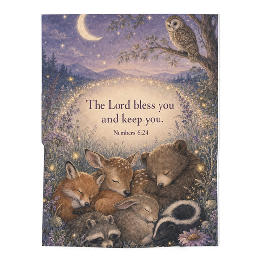 Baby Swaddle Blanket — 'The Lord bless you and keep you' Woodland Animals Prayer Swaddle
