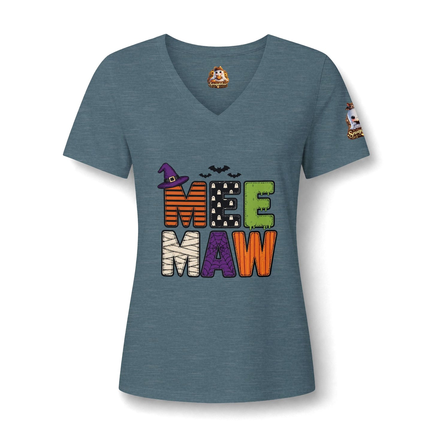 Halloween Mee Maw V-Neck Tee — Cute Haunted Grandma Graphic