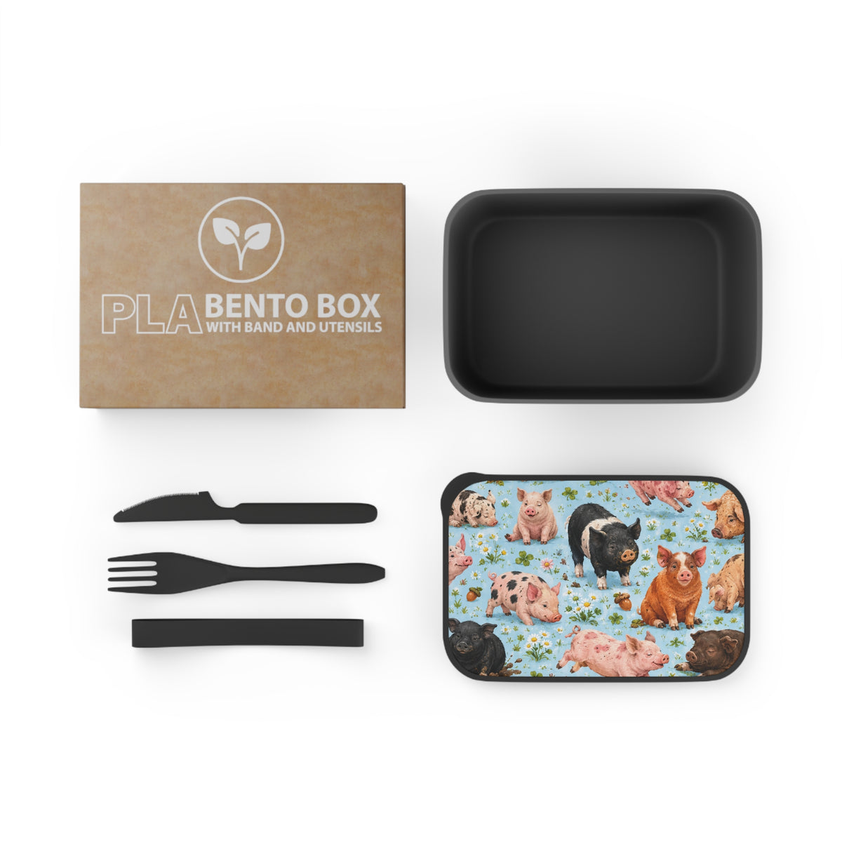 PLA Bento Box with Band and Utensils