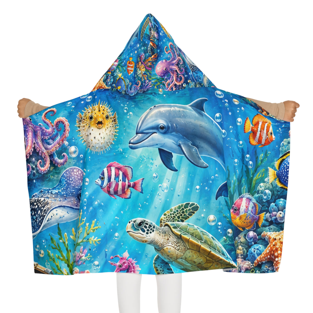 Kids Ocean Hooded Towel – Dolphin, Turtle & Colorful Sea Life