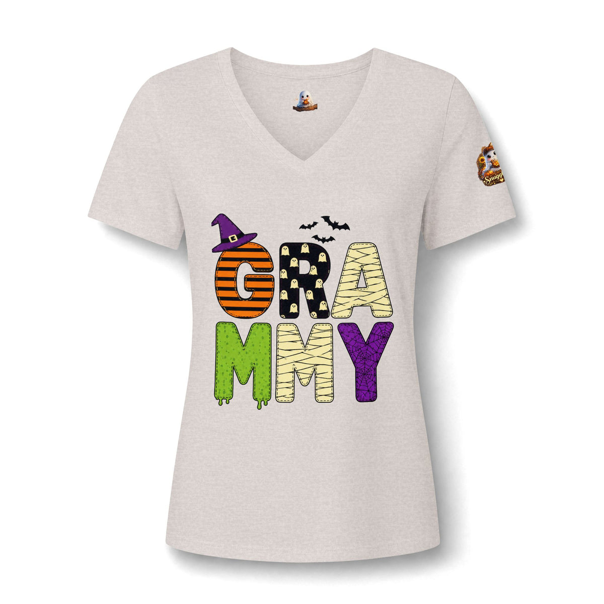 Grandma Halloween V-Neck Tee — Cute Ghost + Spooky Lettering