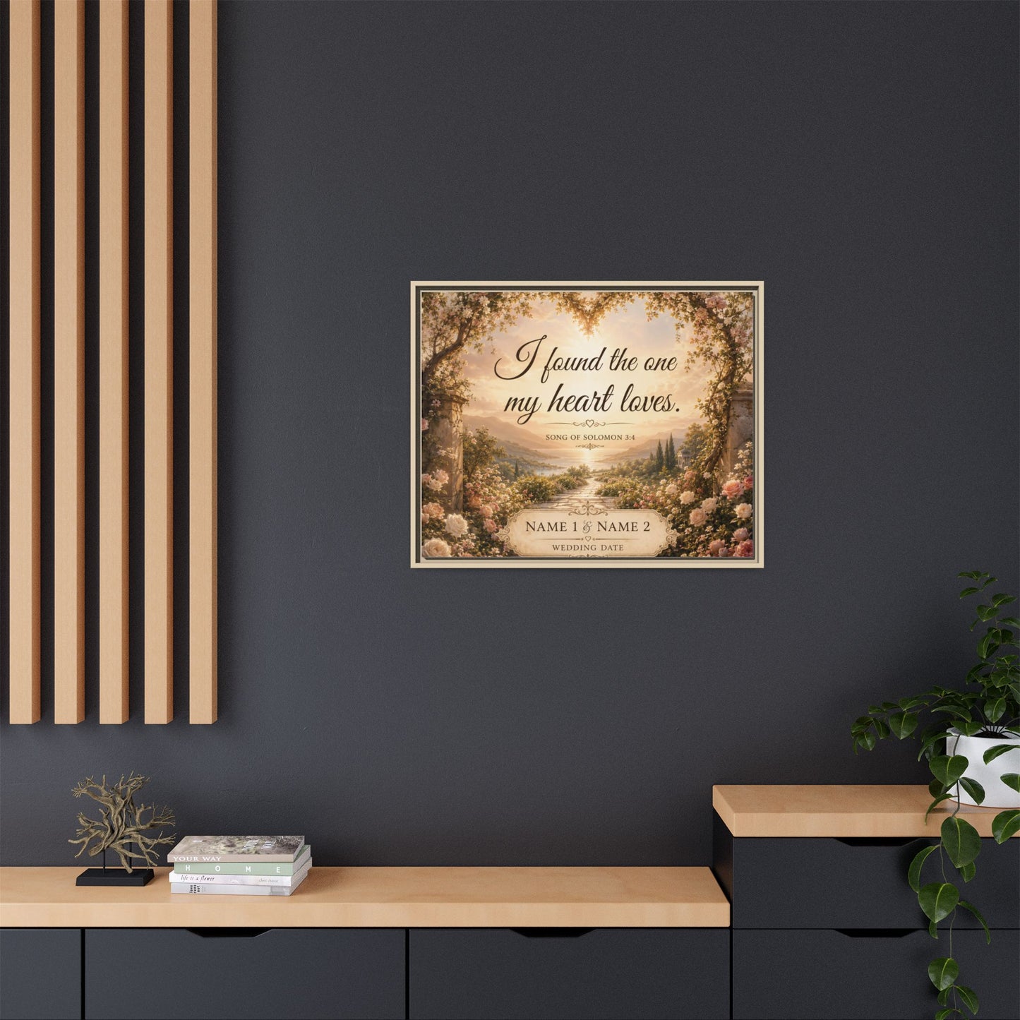 Framed Canvas Print — "I Found the One My Heart Loves" Personalized Wedding Art