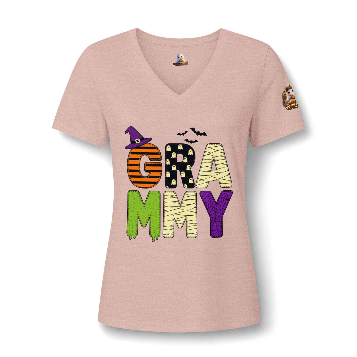 Grandma Halloween V-Neck Tee — Cute Ghost + Spooky Lettering