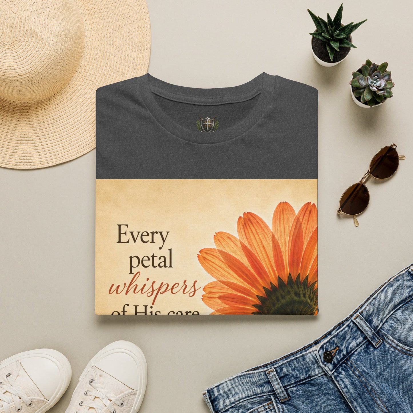 Sunflower Faith T‑Shirt — "Every Petal Whispers of His Care" Inspirational Tee