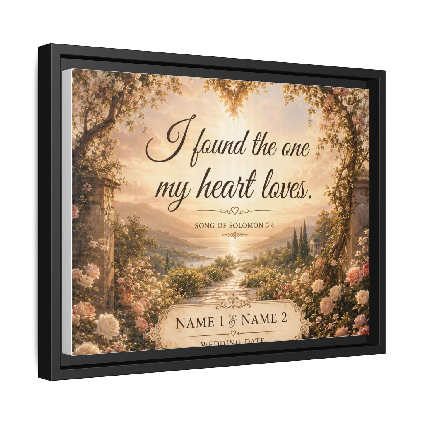 Framed Canvas Print — "I Found the One My Heart Loves" Personalized Wedding Art