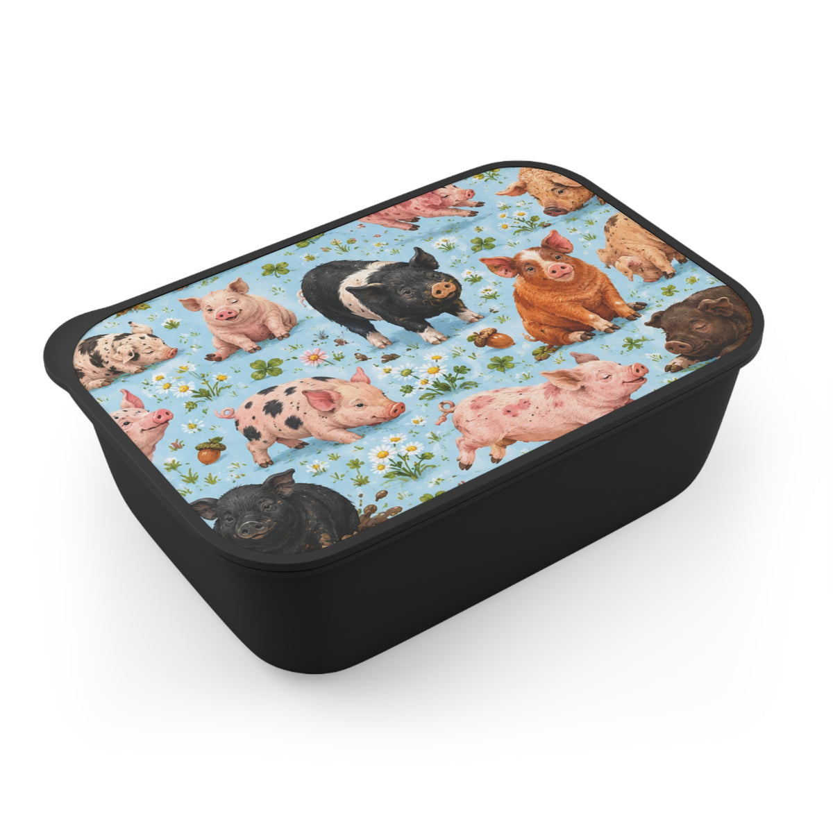 Cute Farm Pig Pattern Bento Box with Utensils — Eco PLA Lunch Container