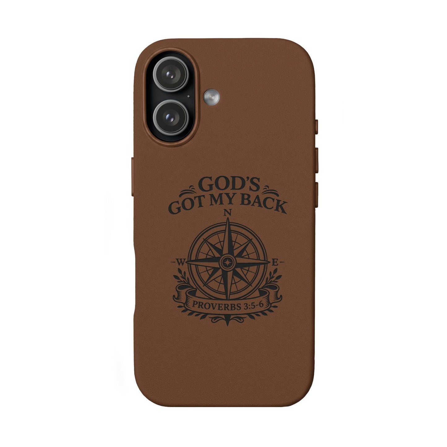 God’s Got My Back Engraved PU Leather Phone Case — Compass Proverbs 3:5-6