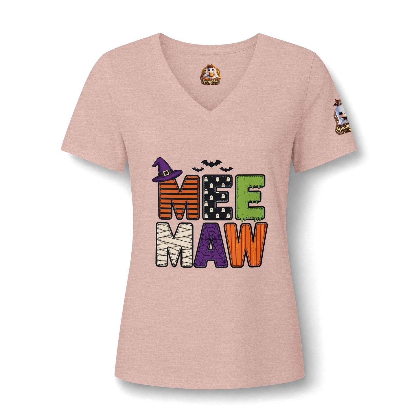 Halloween Mee Maw V-Neck Tee — Cute Haunted Grandma Graphic