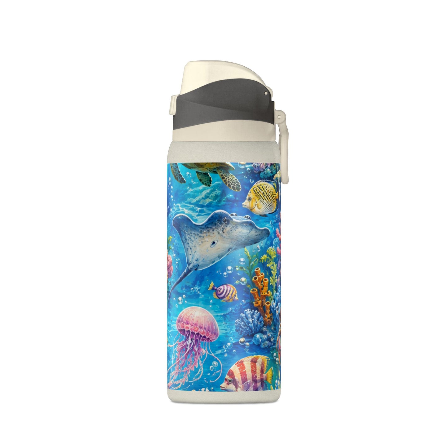 SeaLife 32oz Insulated Water Bottle — Colorful Ocean Turtle & Jellyfish Design