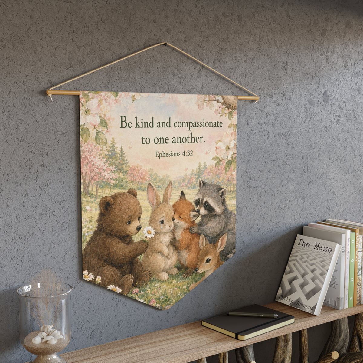 Pennant | "Be Kind and Compassionate to One Another" Woodland Animals Inspirational Banner