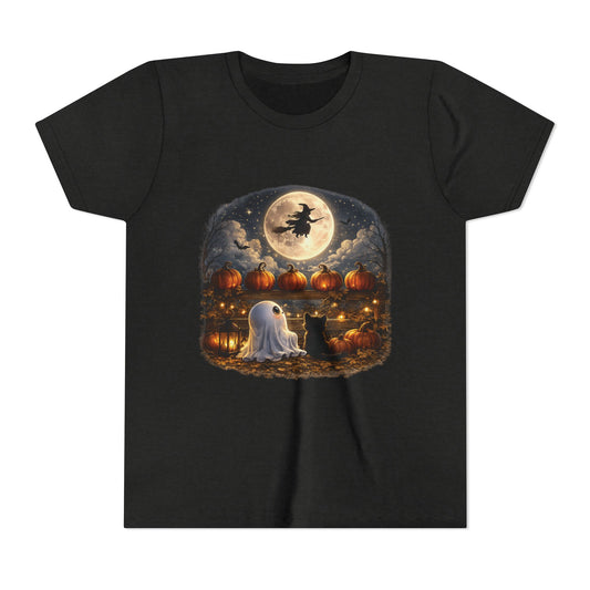 Kids Halloween Tee – Cute Ghost, Pumpkin Lanterns & Witch Moon Night