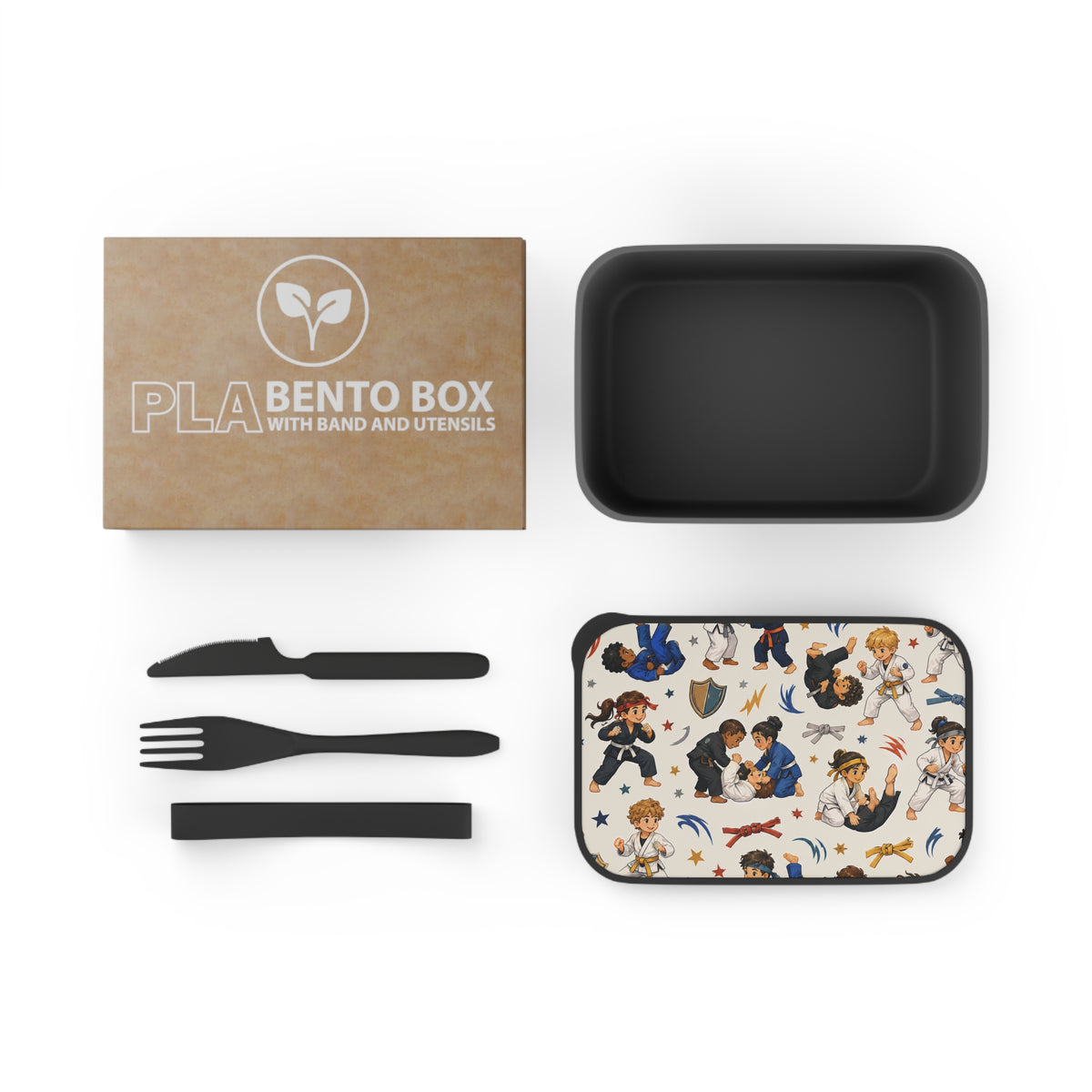Kids Karate Bento Box with Utensils — Martial Arts Pattern Lunch Container