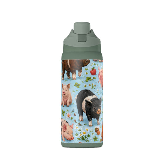 32oz Insulated Water Bottle — Cute Piglet Pattern Stainless Steel Tumbler