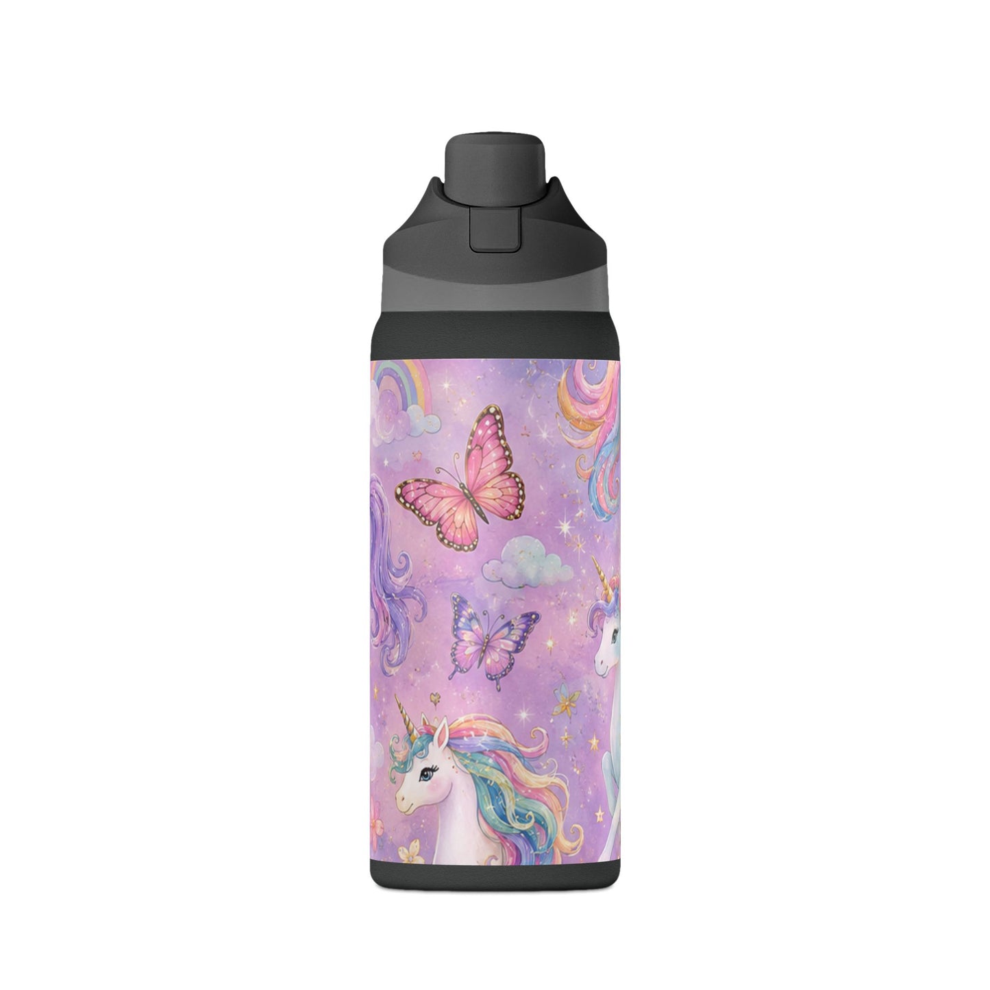 Unicorn Dreams 32oz Insulated Water Bottle — Magical Rainbow Butterflies