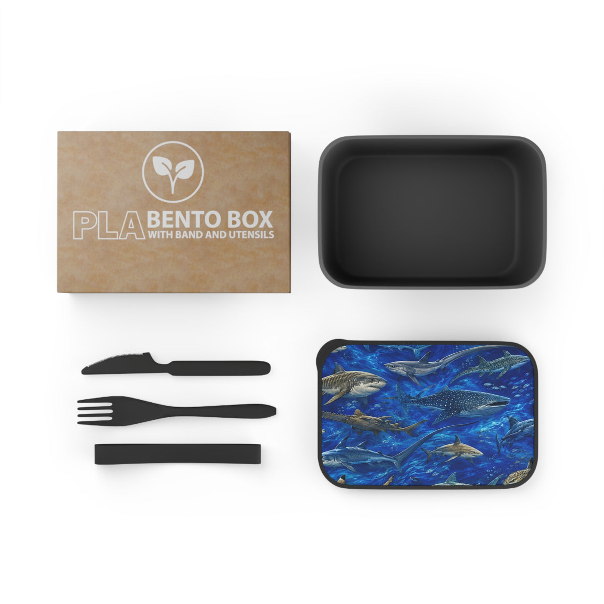 Sharks Waterproof PLA Bento Box with Utensils — Ocean Marine Life Lunchbox