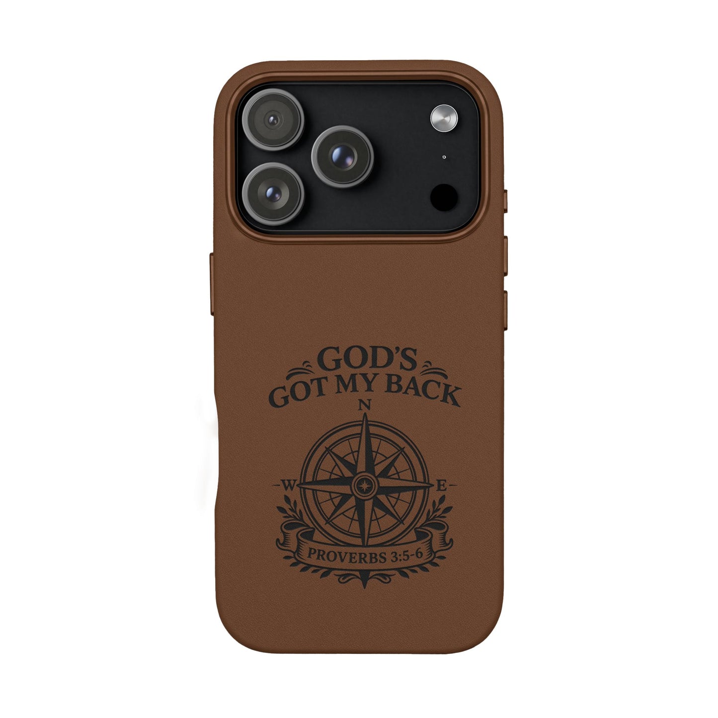 God’s Got My Back Engraved PU Leather Phone Case — Compass Proverbs 3:5-6