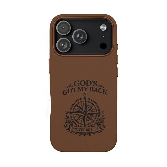 God’s Got My Back Engraved PU Leather Phone Case — Compass Proverbs 3:5-6