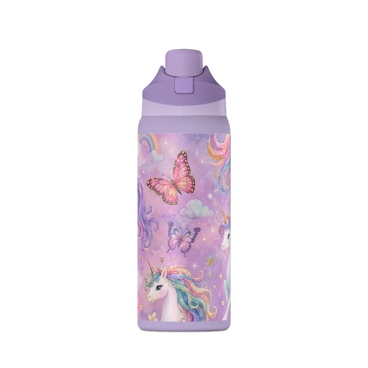 Unicorn Dreams 32oz Insulated Water Bottle — Magical Rainbow Butterflies
