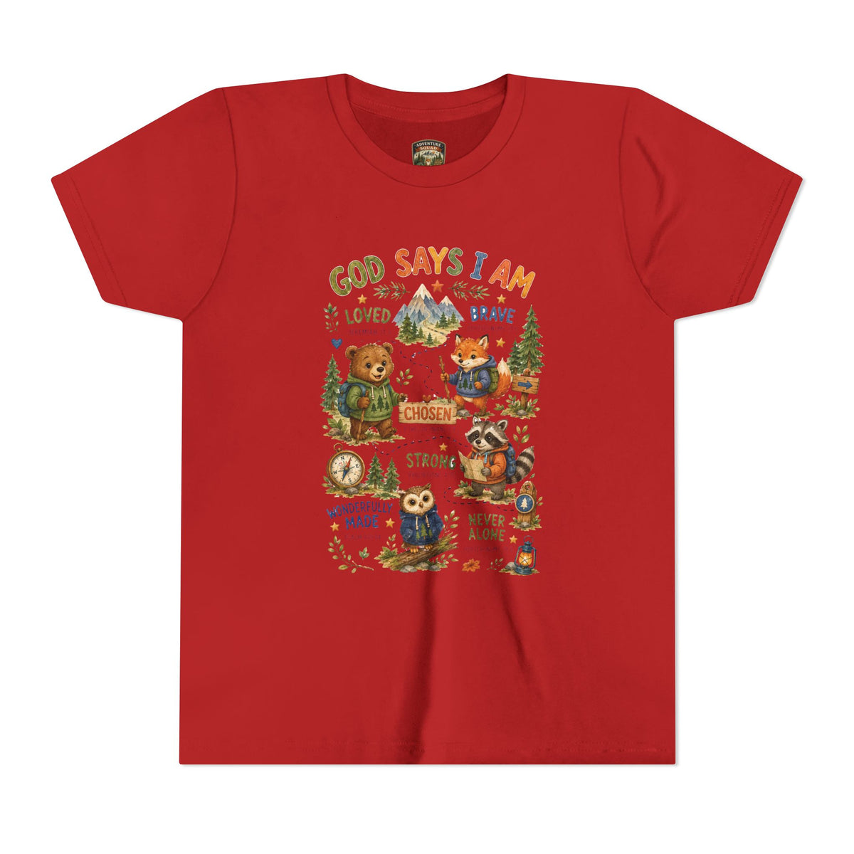 Youth Tee — "God Says I Am" Inspirational Christian Kids T‑Shirt (Loved, Brave, Strong)