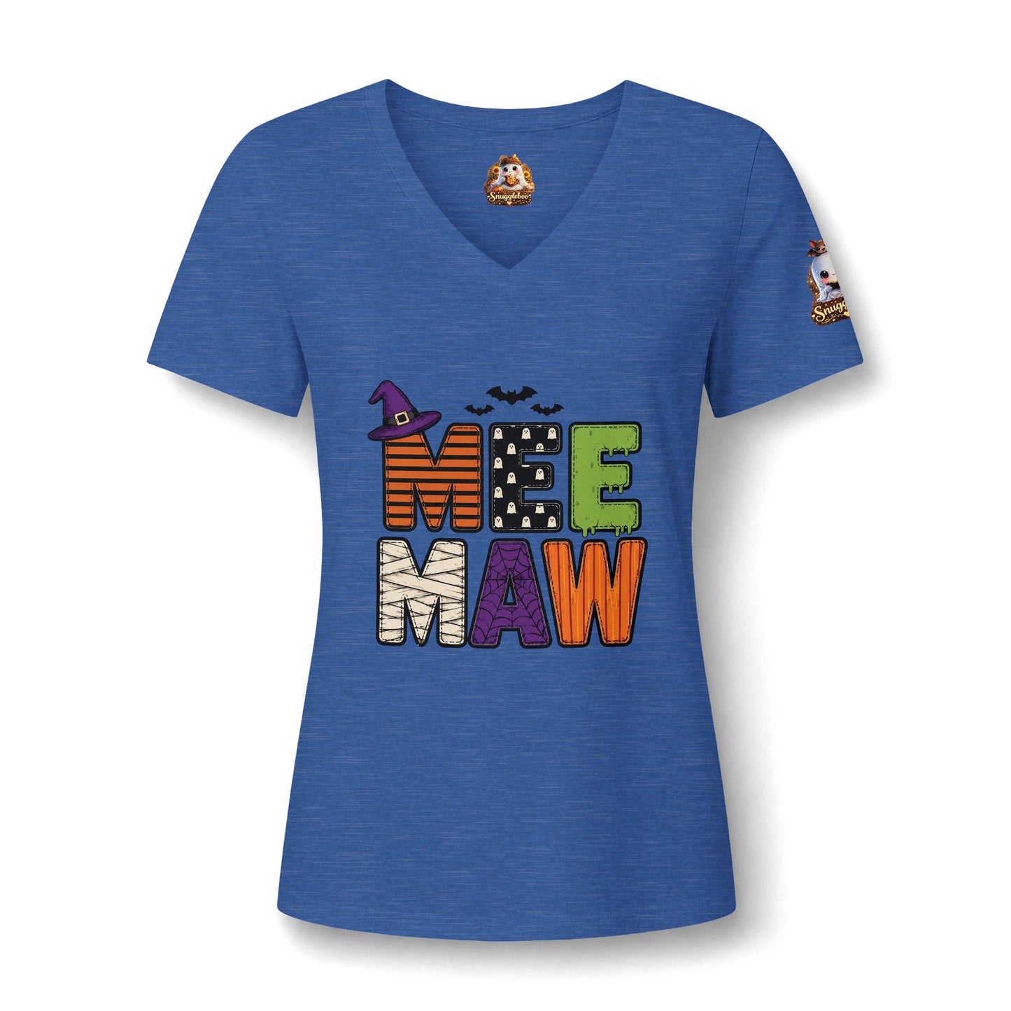 Halloween Mee Maw V-Neck Tee — Cute Haunted Grandma Graphic