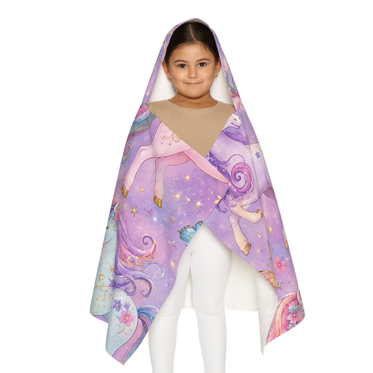 Unicorn Hooded Towel for Kids — Pastel Butterflies & Magical Ponies