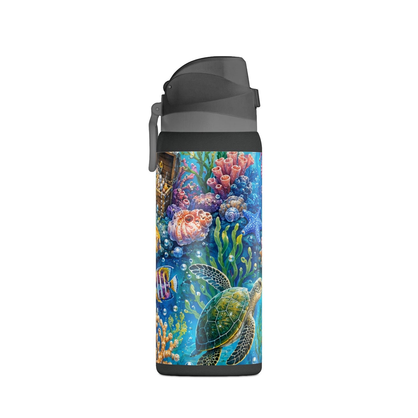 SeaLife 32oz Insulated Water Bottle — Colorful Ocean Turtle & Jellyfish Design