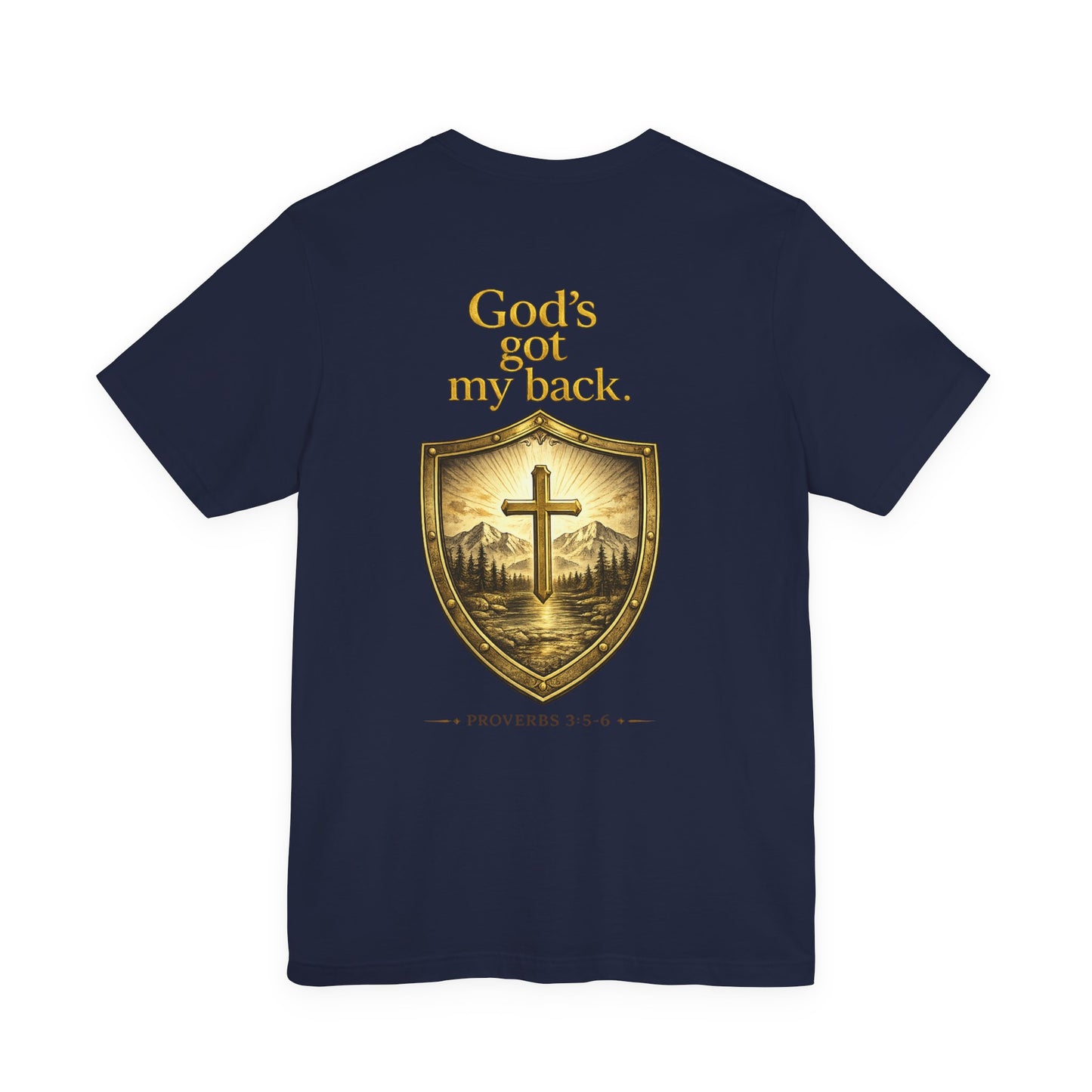 God's Got My Back Shield Tee — Christian Faith Cross T-Shirt