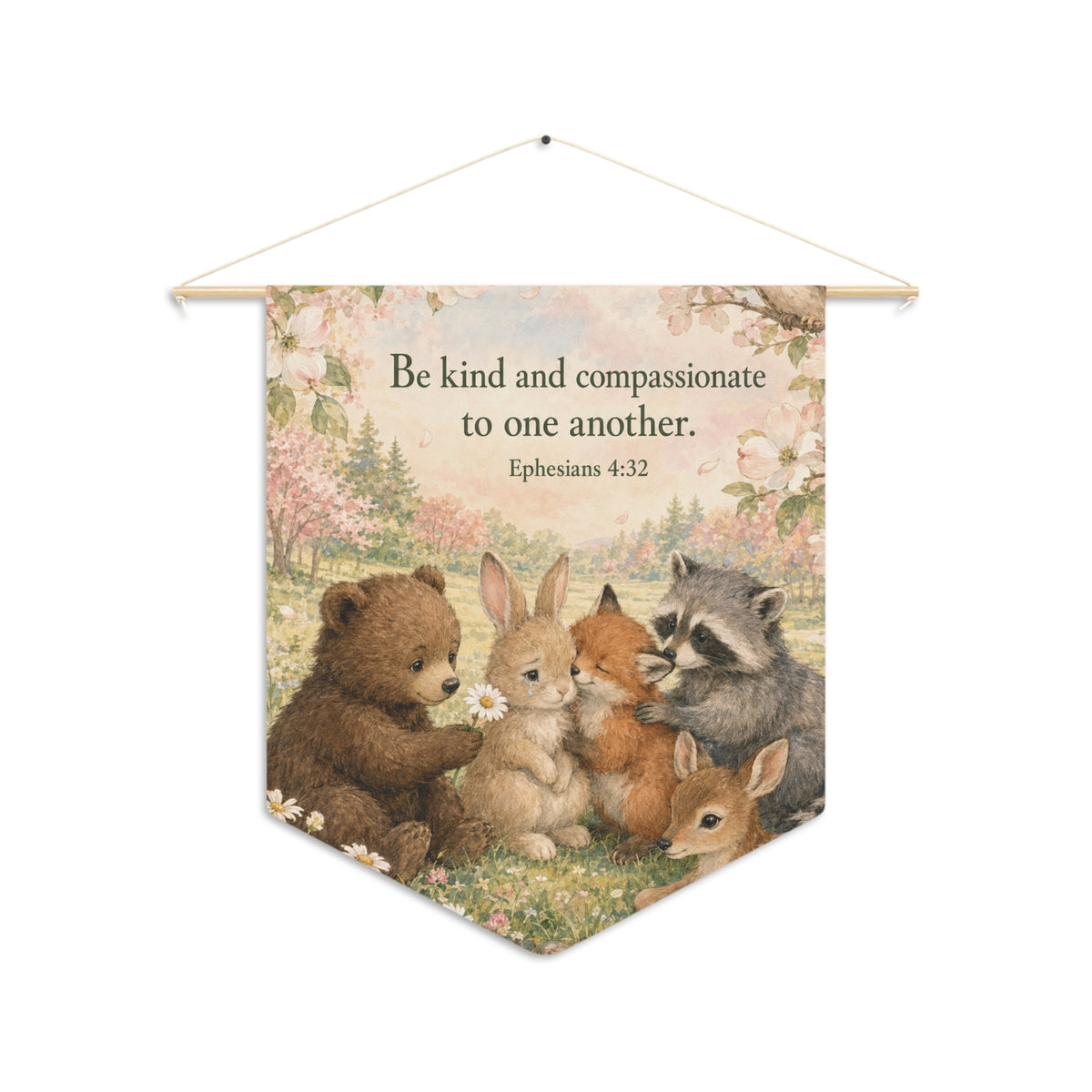 Pennant | "Be Kind and Compassionate to One Another" Woodland Animals Inspirational Banner