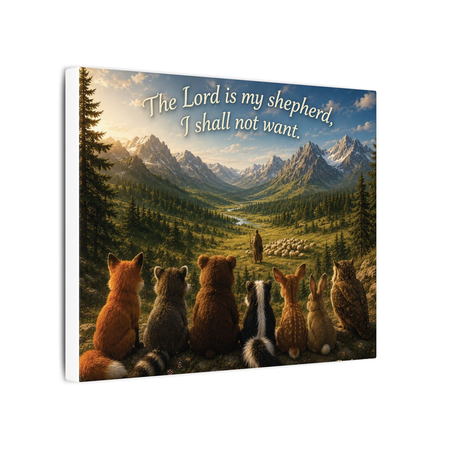 Inspirational Christian Canvas Print — "The Lord is my shepherd, I shall not want" Scenic Animal Friends Wall Art