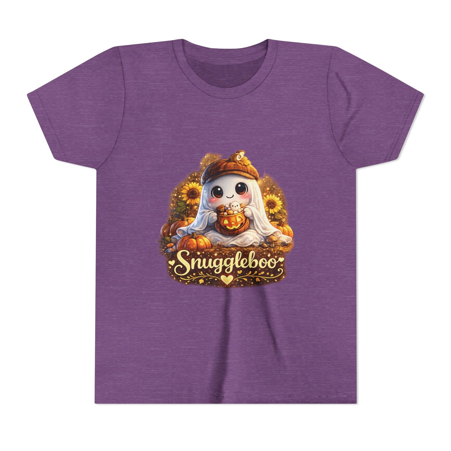 Youth Tee — Cute Fall “Snuggleboo” Pumpkin Owl with Sunflowers