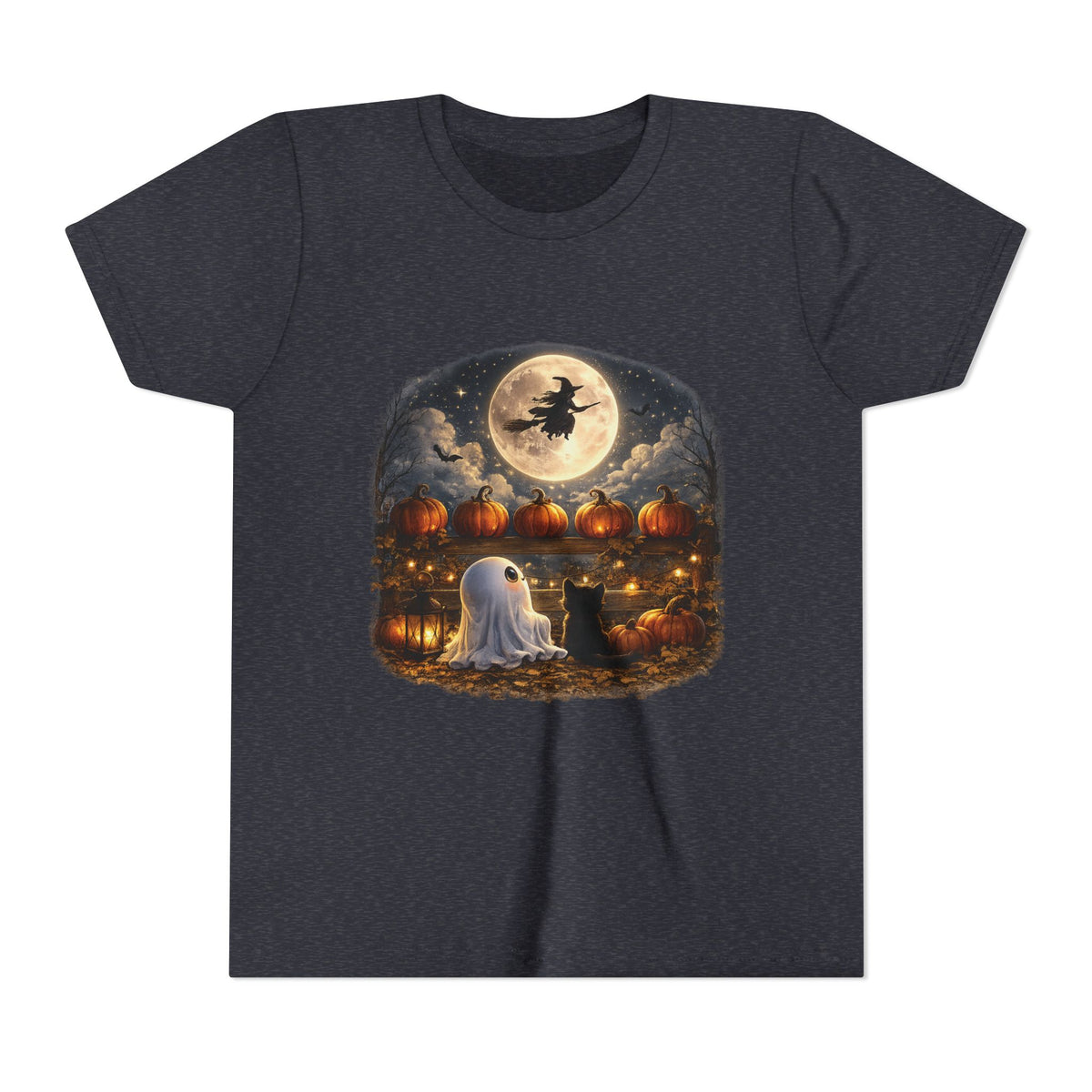Kids Halloween Tee – Cute Ghost, Pumpkin Lanterns & Witch Moon Night