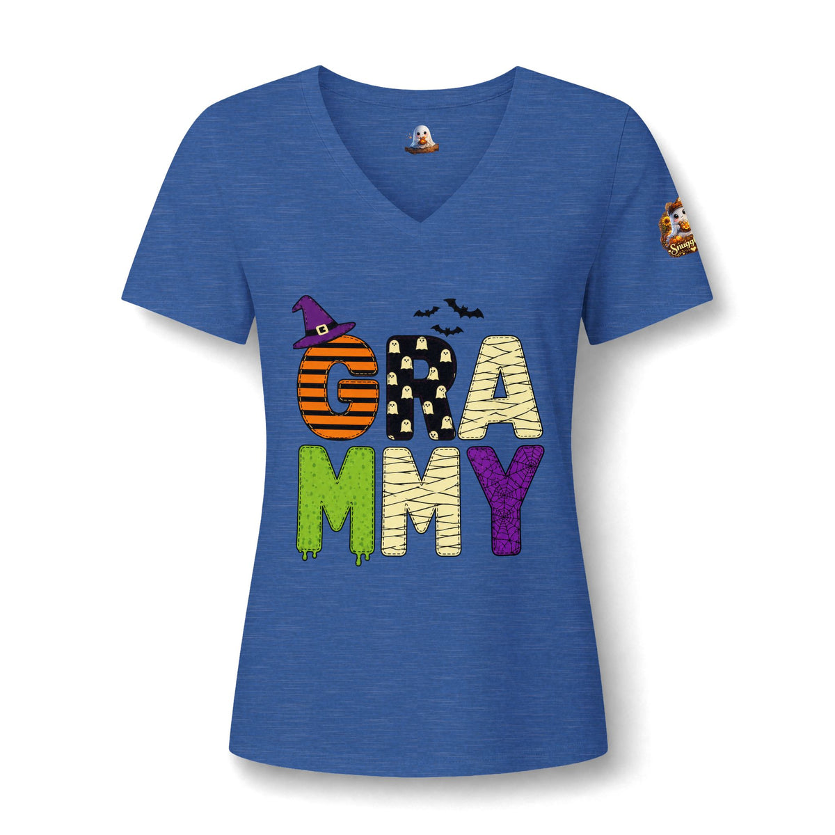 Grandma Halloween V-Neck Tee — Cute Ghost + Spooky Lettering