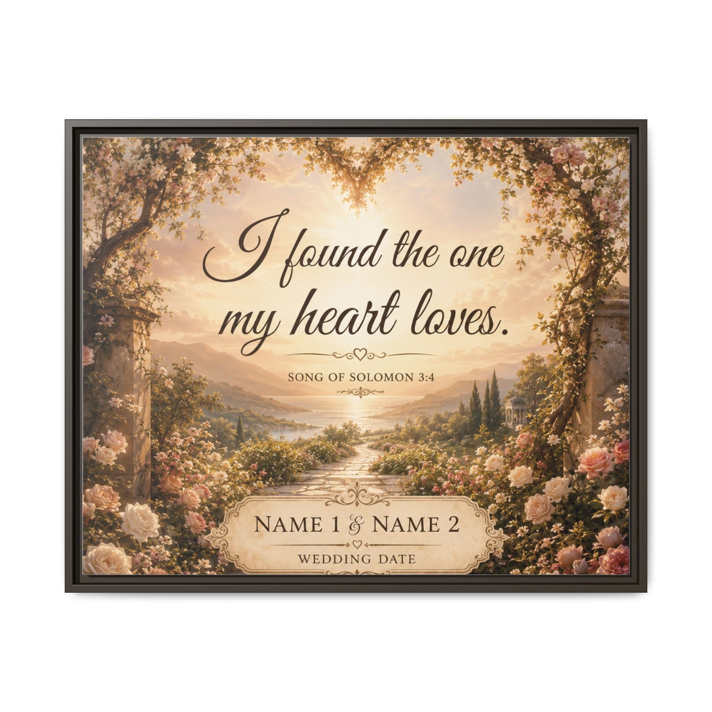 Framed Canvas Print — "I Found the One My Heart Loves" Personalized Wedding Art