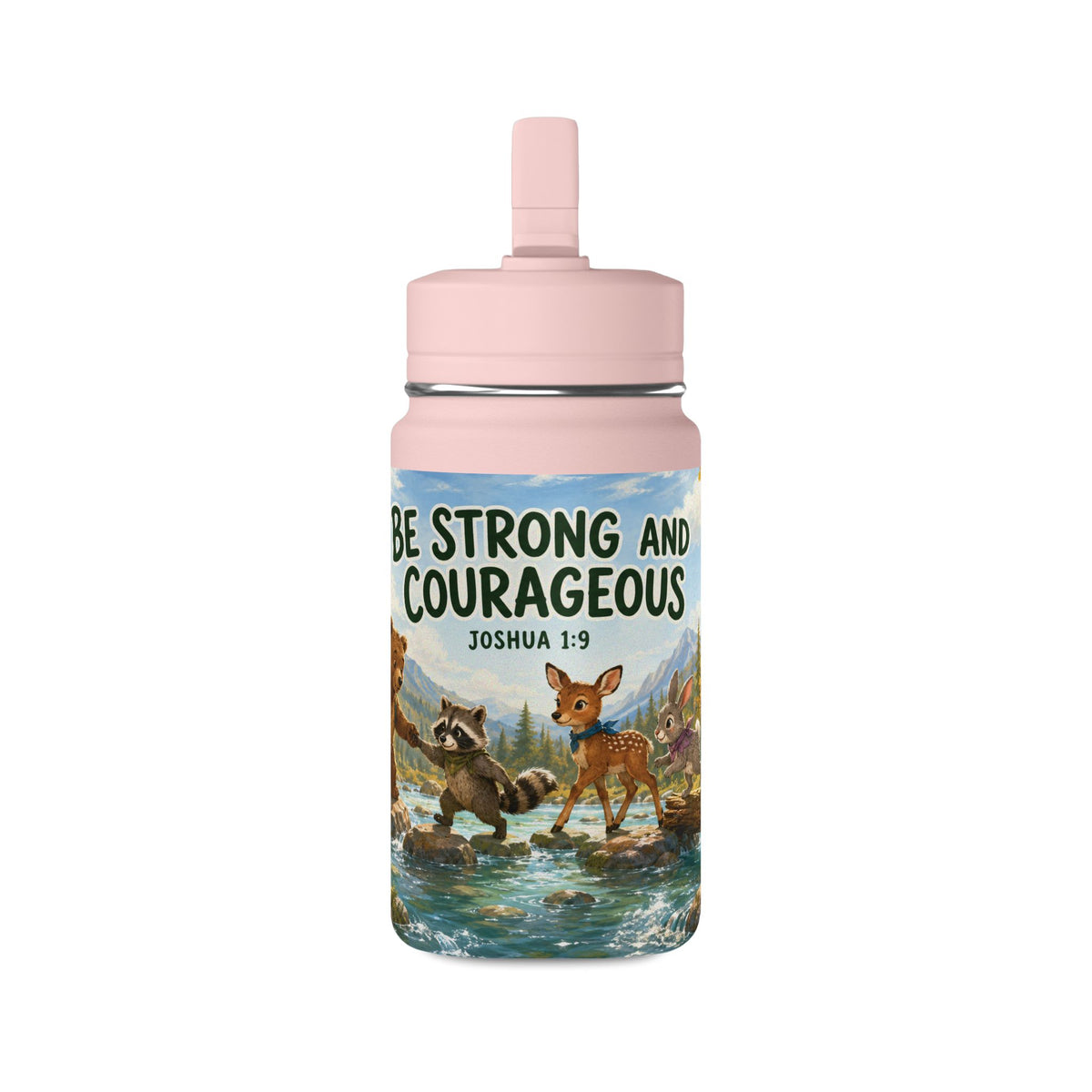 Kids’ 14oz Mini Water Bottle — “Be Strong and Courageous” Joshua 1:9 Animal Design