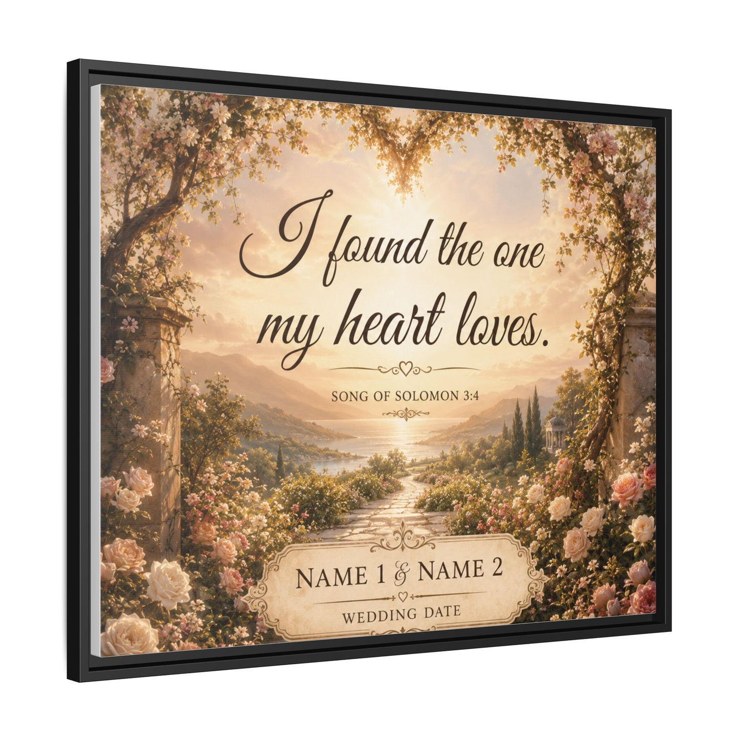 Framed Canvas Print — "I Found the One My Heart Loves" Personalized Wedding Art