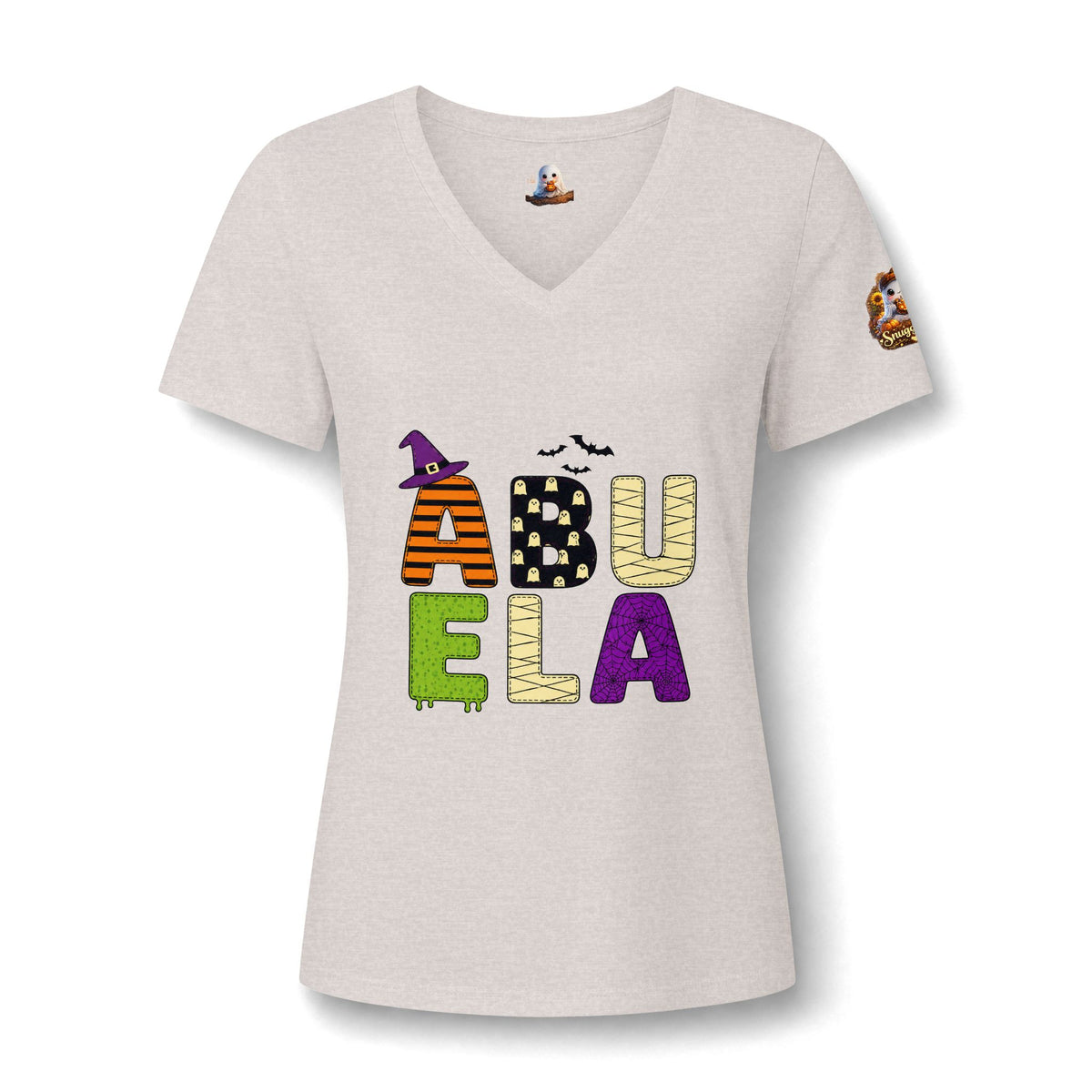 Abuela Halloween V-Neck Tee — Cute Pumpkin Ghost 'Abuela' Graphic