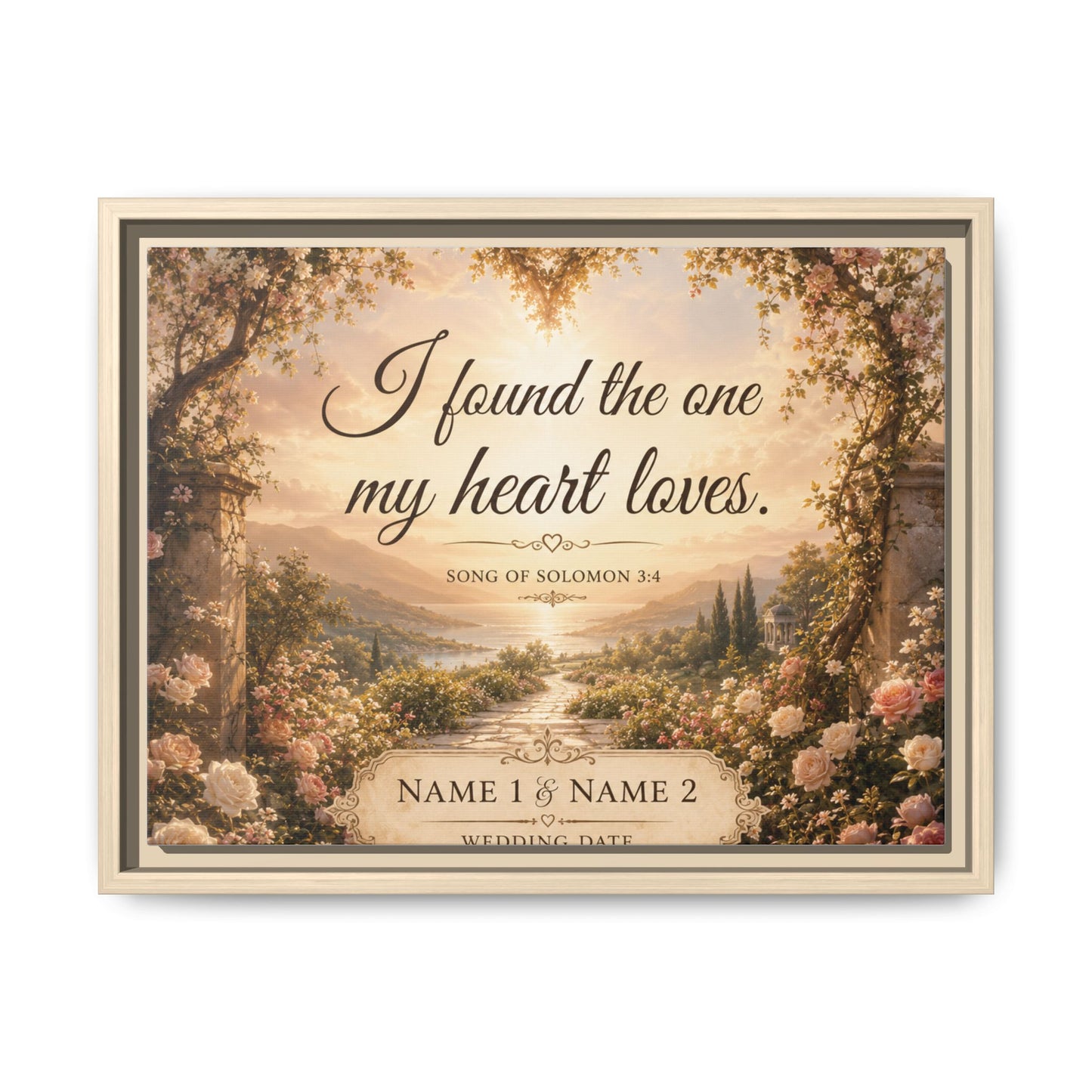 Framed Canvas Print — "I Found the One My Heart Loves" Personalized Wedding Art