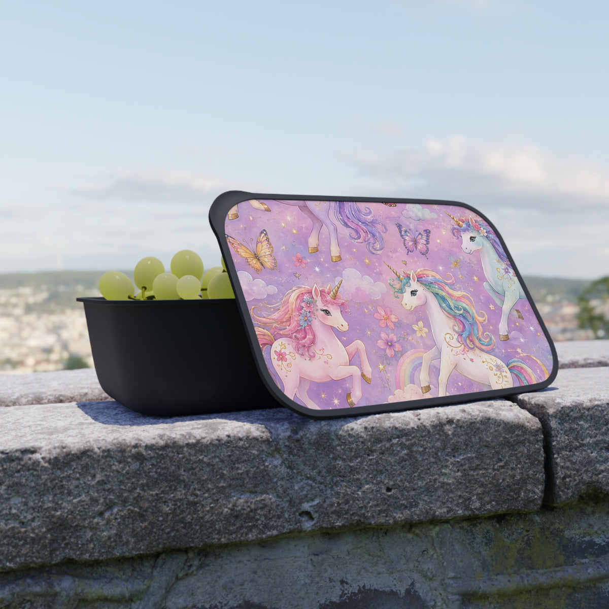 Unicorn Kids Bento Box with Utensils — Magical Pastel Lunch Box