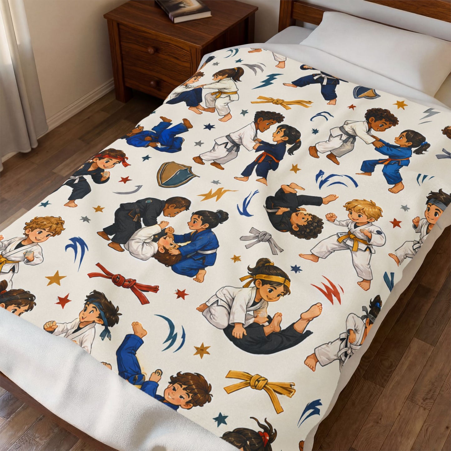 Kids Martial Arts Velveteen Plush Blanket — Cute Jiu-Jitsu Pattern