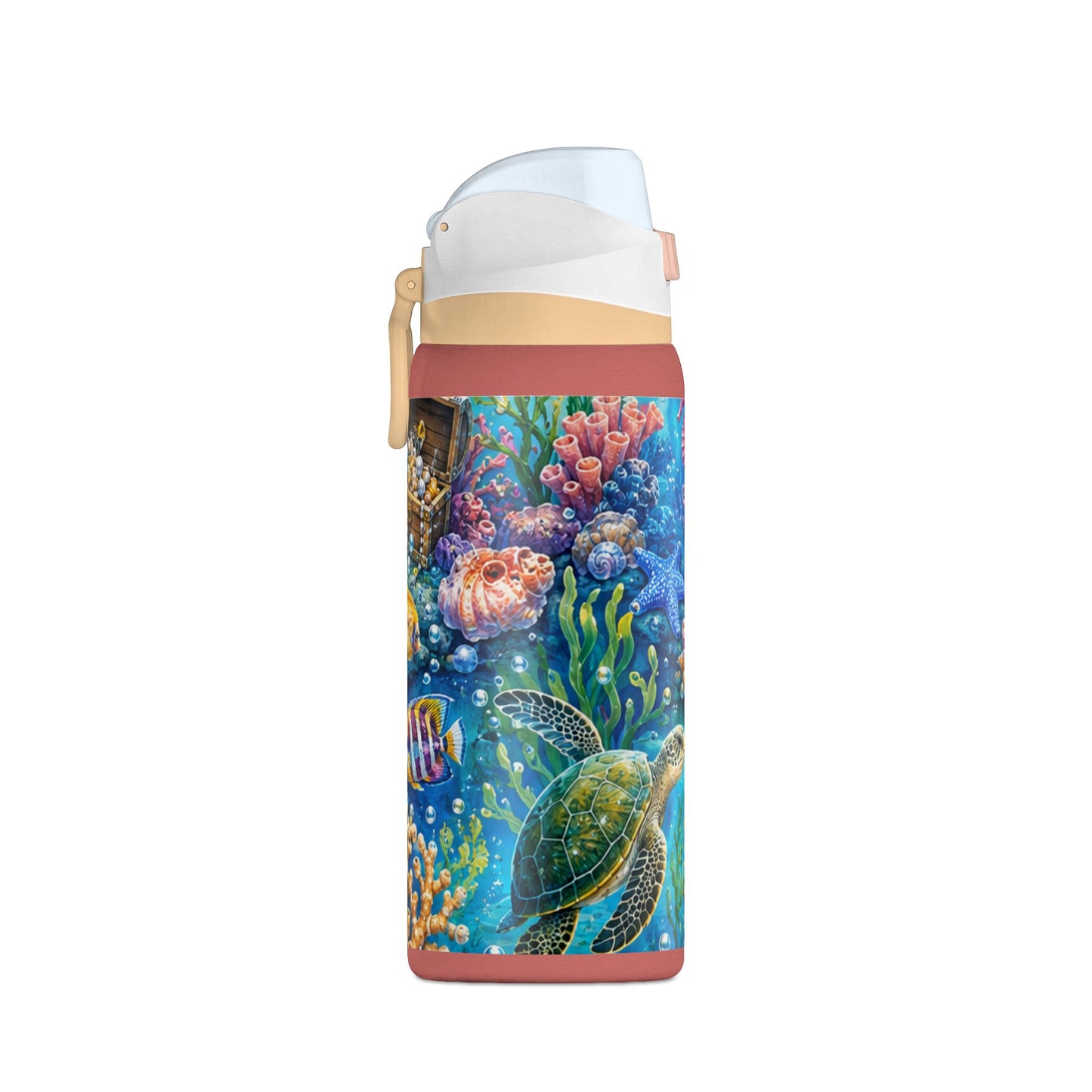 SeaLife 32oz Insulated Water Bottle — Colorful Ocean Turtle & Jellyfish Design