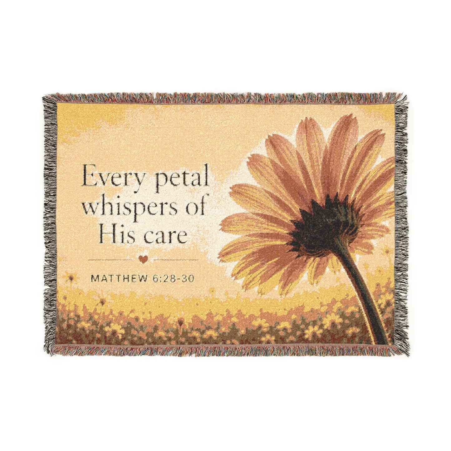 Inspirational Floral Woven Blanket — "Every Petal Whispers of His Care" (Scripture Matthew 6:28–30)