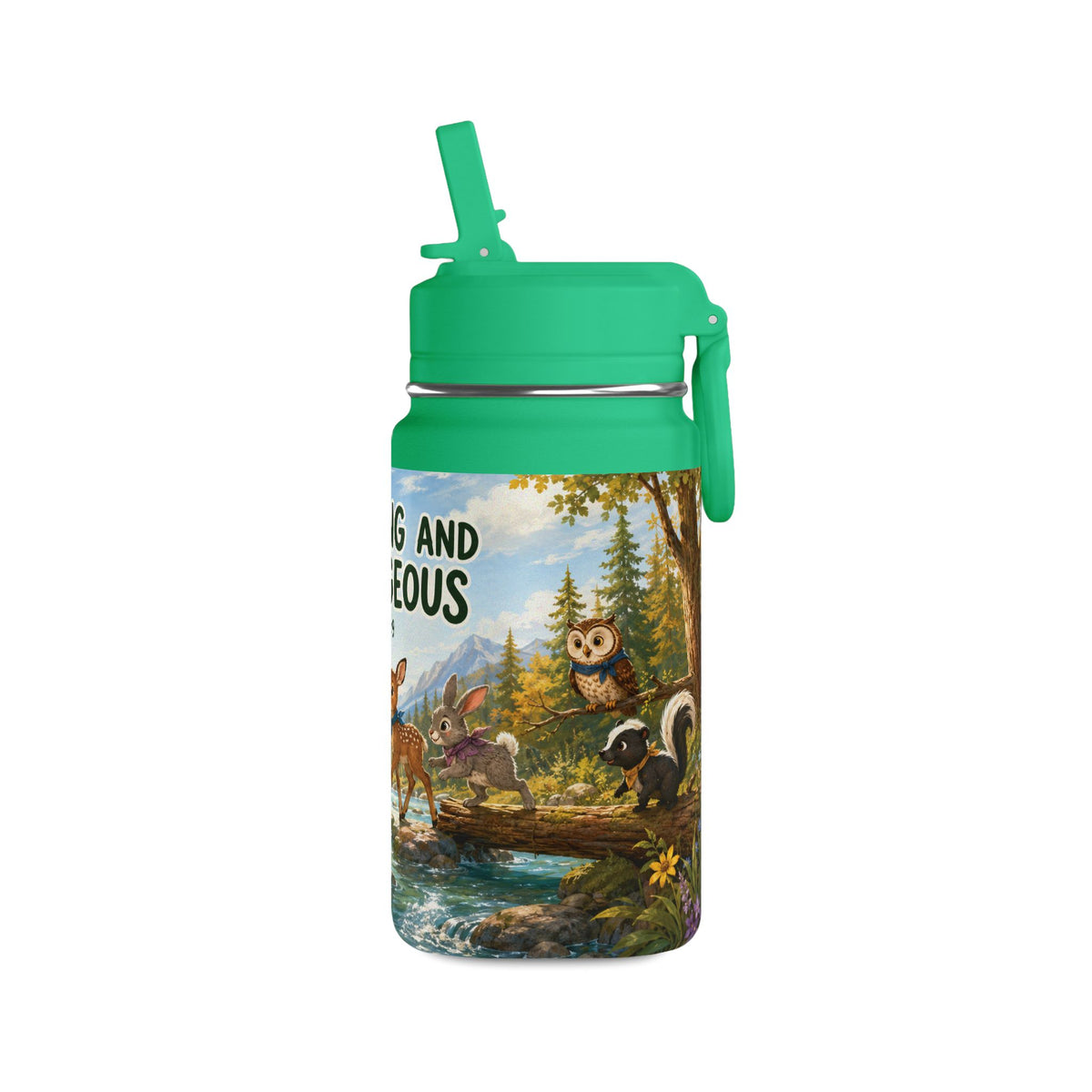 Kids’ 14oz Mini Water Bottle — “Be Strong and Courageous” Joshua 1:9 Animal Design