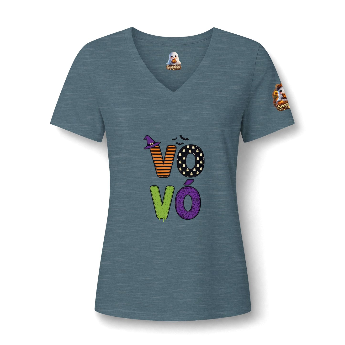 Vovó Halloween Tee — Cute Ghost & Pumpkin "Vovó" V-Neck Shirt