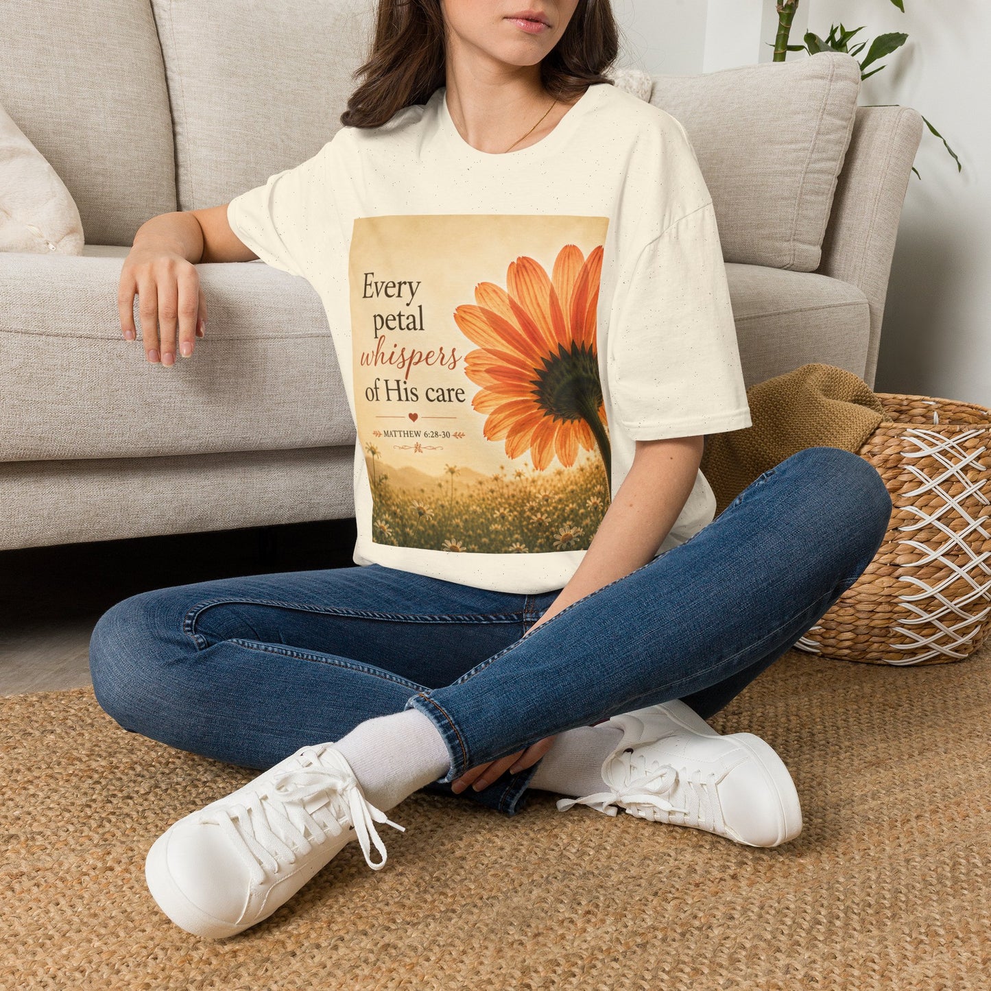 Sunflower Faith T‑Shirt — "Every Petal Whispers of His Care" Inspirational Tee