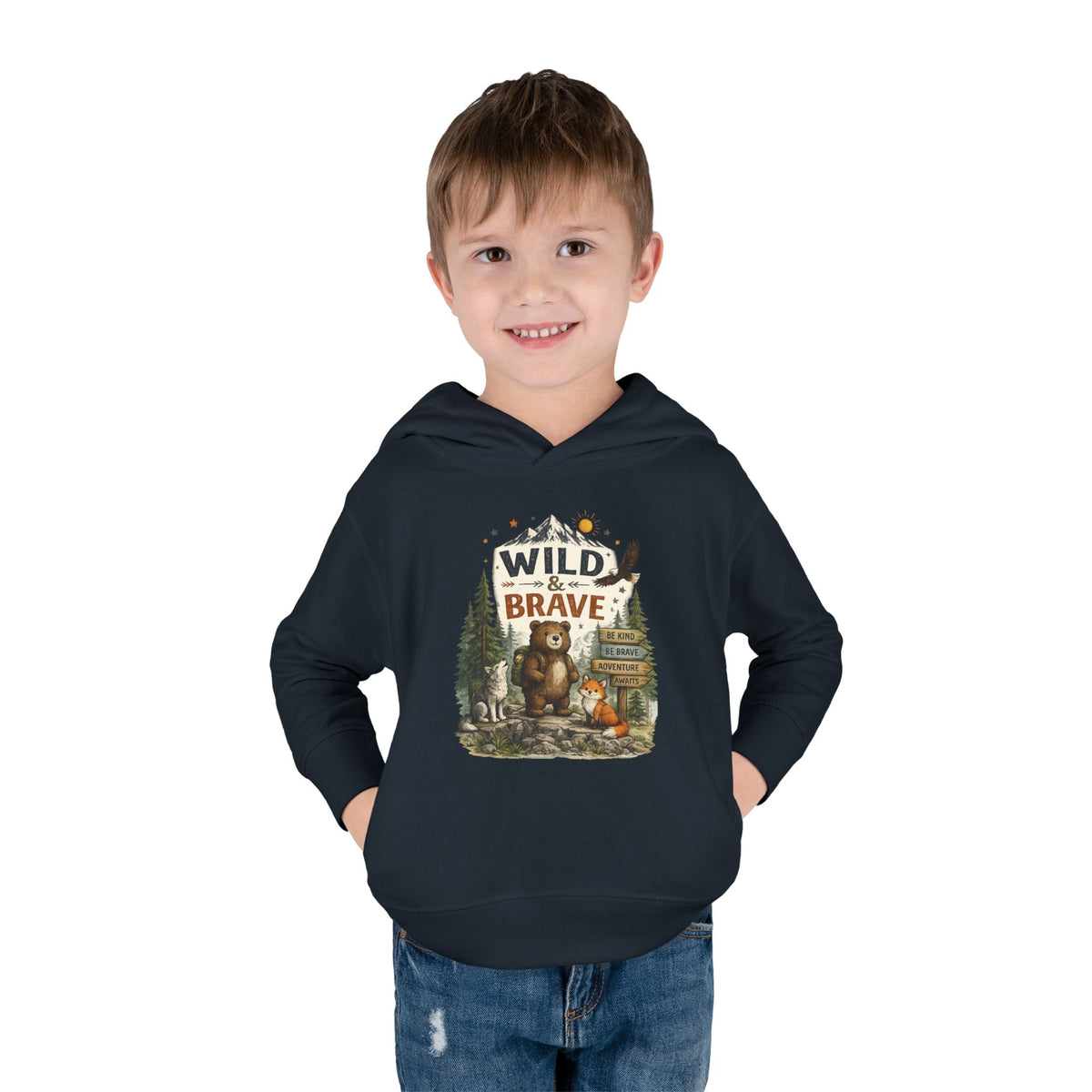 Wild & Brave Toddler Hoodie — Woodland Bear Adventure Pullover for Kids
