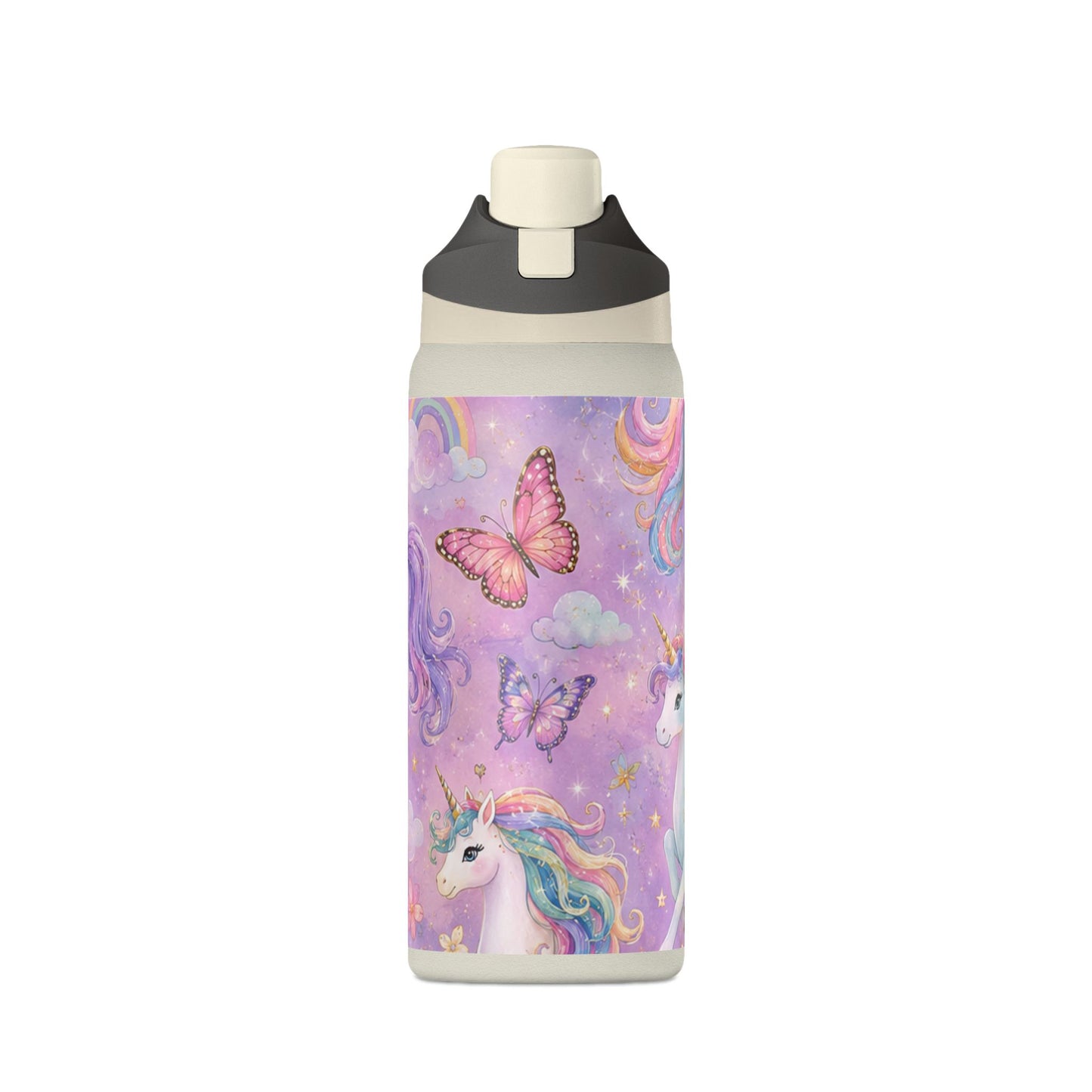 Unicorn Dreams 32oz Insulated Water Bottle — Magical Rainbow Butterflies