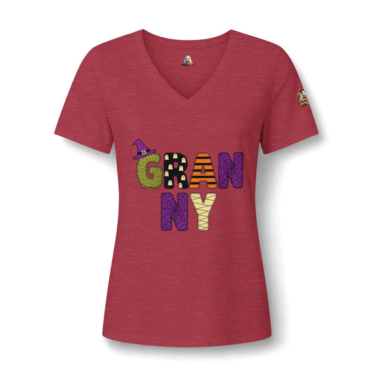 Granny Halloween V-Neck Tee — Women's 'GRANNY' Spooky Holiday Shirt