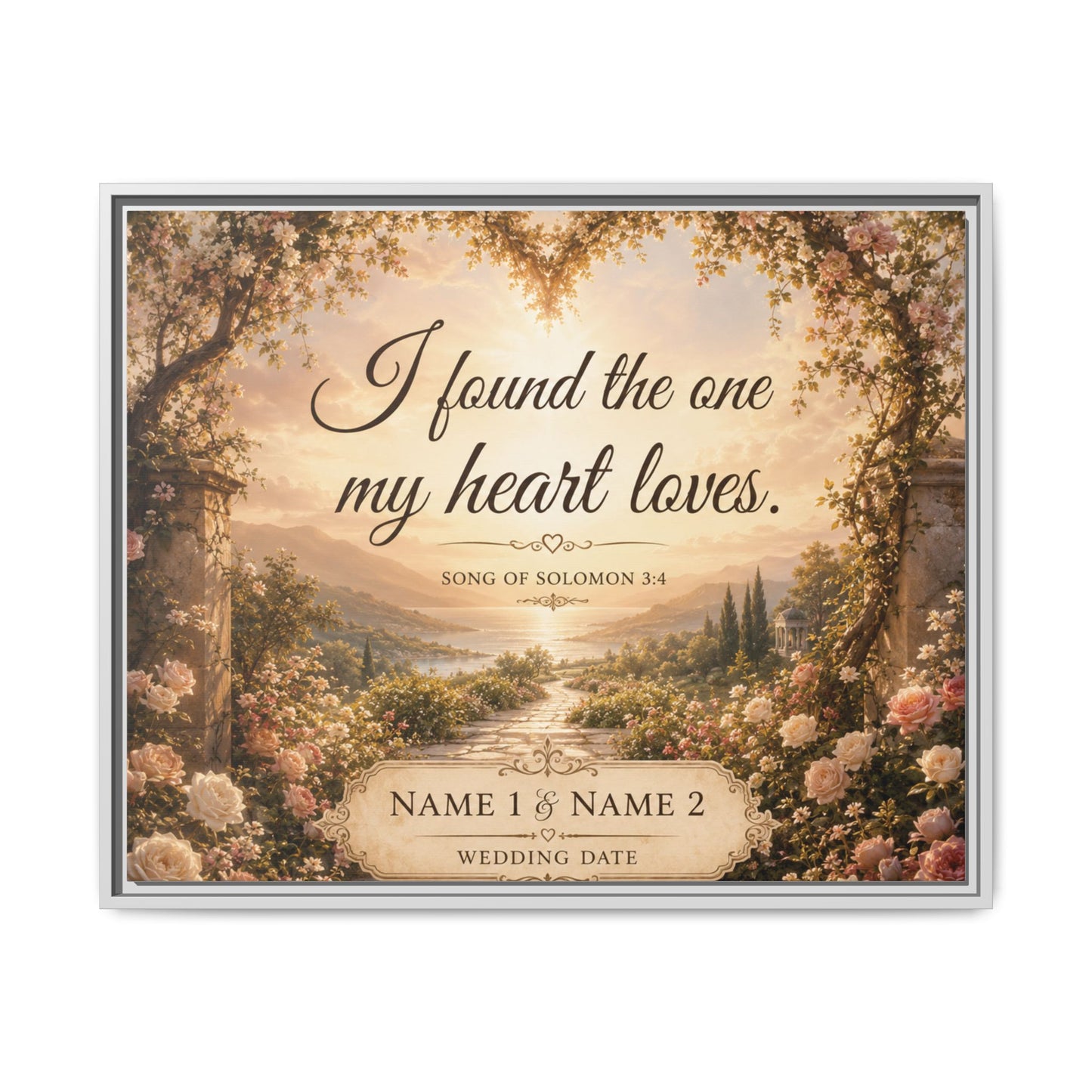 Framed Canvas Print — "I Found the One My Heart Loves" Personalized Wedding Art